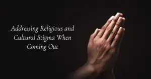 Hands clasped in prayer, religion and cultural stigma of coming out